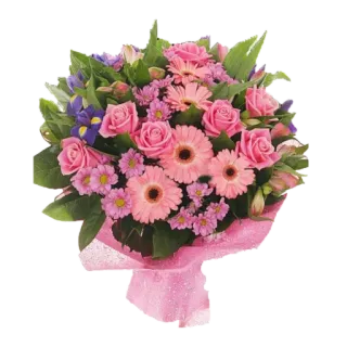 💐 цветы, букет, розы, герберы, цветочная композиция, розовый, ирисы whatsapp sticker