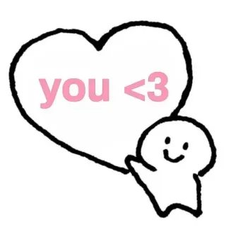 ❤️ you <3 coeur, amour, mignon, simple, dessin animé, bonhomme allumette, kawaii telegram sticker