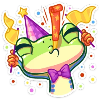🥳 rana, festa, celebrazione, compleanno, divertimento, carino, adesivo telegram sticker
