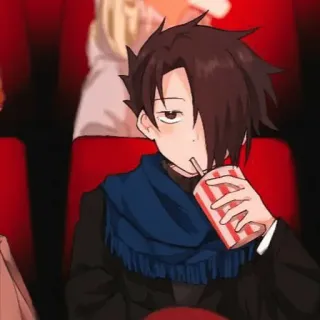 🍷 Estilo anime, Niño bebiendo, Cine, Personaje de dibujos animados, Arte digital, Bebida, Interior, Bufanda whatsapp sticker