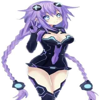 ✌ Purple Heart Hyperdimension Neptunia Anime, Jeu vidéo, Personnage, Cheveux violets, Signe de paix, Neptunia telegram sticker