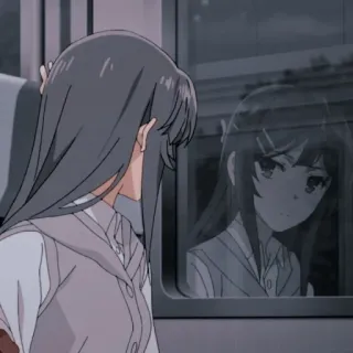 🐰 Mai Sakurajima Rascal Does Not Dream of Bunny Girl Senpai Anime, Fille, Reflet, Train, Triste, Belle, Portrait telegram sticker