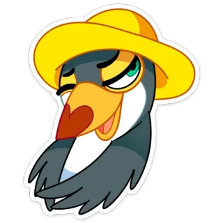 😏 bird, cartoon, hat, character, animal, cute telegram sticker
