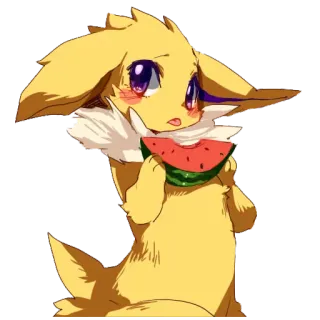 🍉 mignon, animal, eevee, pokemon, pastèque, jaune telegram sticker