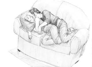 🈯 Paar, schlafend, Couch, Liebe, Skizze, romantisch telegram sticker
