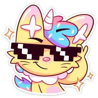 😎 Cartoon, Katze, Brille, Süß, Sticker, Pastell, Tier, Einhorn whatsapp sticker