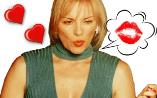 💋 Samantha Jones Sex and the City beijo, beijo soprado, corações, amor whatsapp sticker