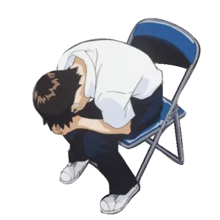 😞 Shinji Ikari Neon Genesis Evangelion anime, depressed, sad, character, sitting, teenager telegram sticker