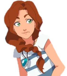😟 Cartoon, Mädchen, Figur, Halskette, Zopf, Gestreiftes Shirt whatsapp sticker