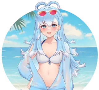 😍 девушка аниме, пляж, солнцезащитные очки, синие волосы, мультфильм whatsapp sticker