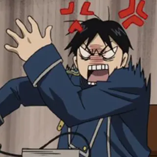 😡 Roy Mustang Fullmetal Alchemist โกรธ, อนิเมะ, รอย มัสแตง, แขนกลคนแปรธาตุ, ไฟ telegram sticker