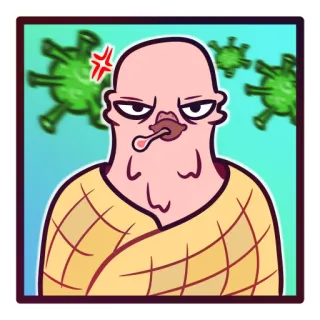 🤒 Desenho animado, Bravo, Doente, Personagem, Vírus, Doença telegram sticker