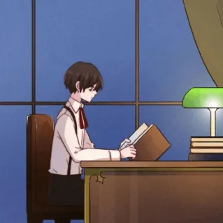 ⛓ anime, boy, reading, desk, cartoon, literature, student telegram sticker