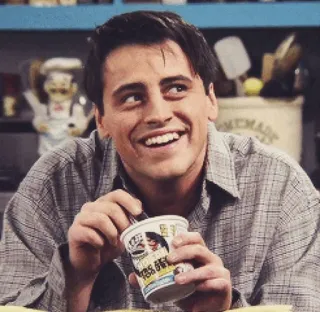 😁 Joey Tribbiani Friends Joey, Przyjaciele, jedzenie, szczęśliwy telegram sticker