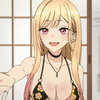😐 Marin Kitagawa My Dress-Up Darling อนิเมะ, ตัวละคร, น่ารัก, ผู้หญิง, บิกินี่, ผมบลอนด์ telegram sticker