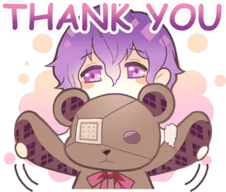🤝 THANK YOU anime, orsetto, capelli viola, grazie, carino telegram sticker