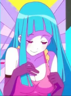 😏 Fille anime, Coloré, Dessin animé, Cheveux turquoise, Tenue rose telegram sticker