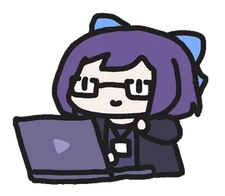 💻 cartoon, cat ear, computer, glasses, kawaii, purple hair, anime telegram sticker