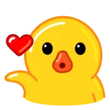 🌃 เป็ด, หัวใจ, สีเหลือง, น่ารัก, อิโมจิ, การ์ตูน telegram sticker
