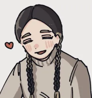 😄 tresses, coeur, dessin animé, sourire, illustration telegram sticker
