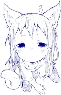 ❓ gadis anime, telinga rubah, imut, sketsa, tanda tanya telegram sticker