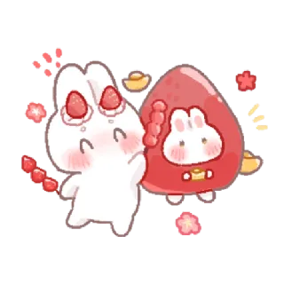 🍓 coelho, fofo, kawaii, coelhinho, doce, adesivo whatsapp sticker