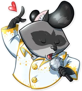 🎤 너구리, 가수, 마이크, 만화, 하트, 귀여운, 마스코트 telegram sticker