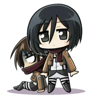 😐 Mikasa Ackerman Attack on Titan Mikasa Ackerman, L'Attaque des Titans, Anime, Chibi, Dessin animé, Écharpe, Uniforme, Soldat telegram sticker