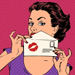 😘 Поп-арт, Женщина, Конверт, Поцелуй, Помада, Ретро, Любовное письмо telegram sticker