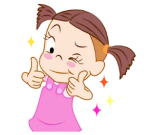 😉 chica, dibujos animados, brillos, guiño, pulgar arriba telegram sticker