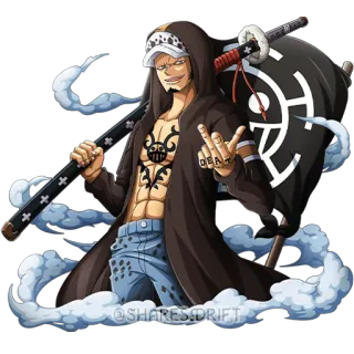 👐 Trafalgar Law One Piece Anime, One Piece, Trafalgar Law, Personagem, Tatuagem, Espada, Gesto ofensivo telegram sticker