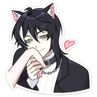 😘 애니메이션, 고양이 귀, 목걸이, 손 키스, 하트 telegram sticker