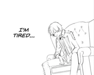 😴 I'M TIRED... cansado, anime, manga, personaje, sentado, silla telegram sticker