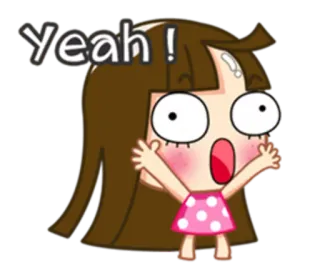 🙌 Yeah! cartoon, girl, excited, exclamation, pink, expression whatsapp sticker