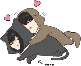 😴 carino, cartone animato, kawaii, coppia, amore, cuori telegram sticker