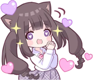 😍 Anime, Kawaii, Mignon, Fille, Coeurs, Autocollant, Chibi telegram sticker