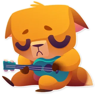 😔 動物, 犬, ギター, 音楽, 漫画, ステッカー, かわいい telegram sticker