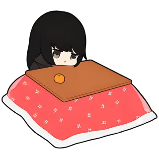 😔 girl, kotatsu, orange, winter, cute, japanese, traditional telegram sticker