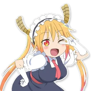 ✌️ Tohru Miss Kobayashi's Dragon Maid anime, dragon, maid, character, kawaii, peace sign, happy telegram sticker