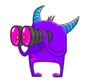 🙂 Monster, Fernglas, Lila, Blau, Cartoon, Lustig whatsapp sticker