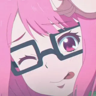 😜 anime, girl, glasses, pink, cute telegram sticker