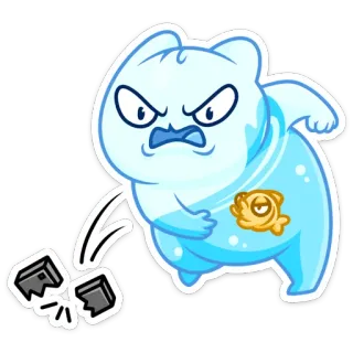😡 cartoon, bear, angry, fish, smashing whatsapp sticker