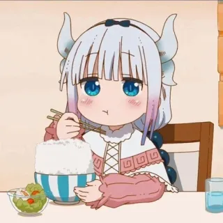 🍬 Kanna Kamui Miss Kobayashi's Dragon Maid 애니메이션, 칸나 카무이, 코바야시네 메이드래곤, 먹방, 귀여운, SD, 귀여움 whatsapp sticker