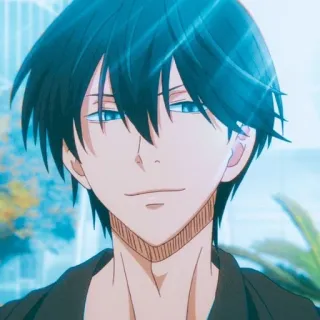 😌 animé, personnage, souriant, cheveux bleus whatsapp sticker