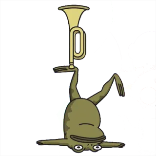 😕 rana, trompeta, dibujos animados, animal, música, instrumento telegram sticker