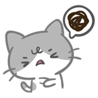 😫 猫, ステッカー, 漫画, 困惑, 動物, グレー, 吹き出し, 考えている telegram sticker