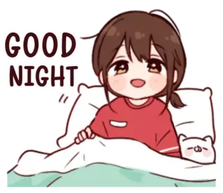 🛌 GOOD NIGHT ราตรีสวัสดิ์, นอน, น่ารัก, การ์ตูน, อนิเมะ, ผู้หญิง, เตียง telegram sticker