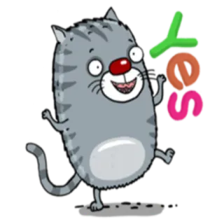 🙂 YAY 고양이, 행복, 축하, 만화, 동물, 회색, 즐거운 telegram sticker