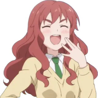 😄 อนิเมะ, ผู้หญิง, ผมแดง, ยิ้ม, ชุดนักเรียน telegram sticker