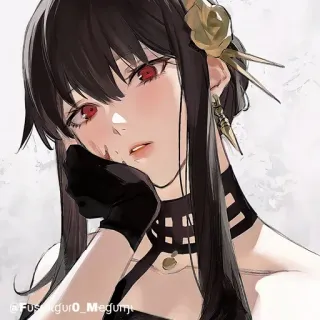🗡 Yor Forger Spy x Family @Fusiguro0_Megumi アニメ, ヨル・フォージャー, SPY×FAMILY, 赤い目, 黒いドレス, イヤリング, キャラクター, 漫画 telegram sticker